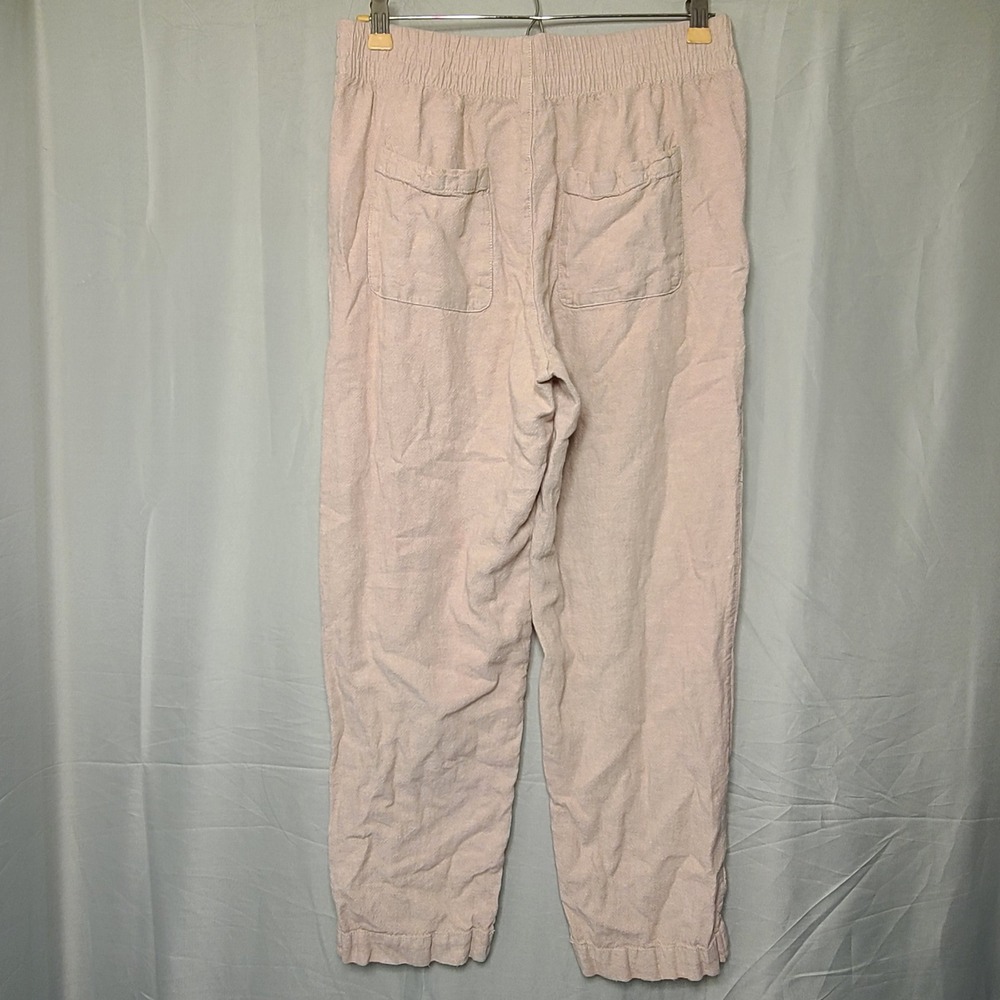 Old Navy Linen Blend Pants Womens S Beige High Rise Straight Comfort Waistband - Picture 2 of 9